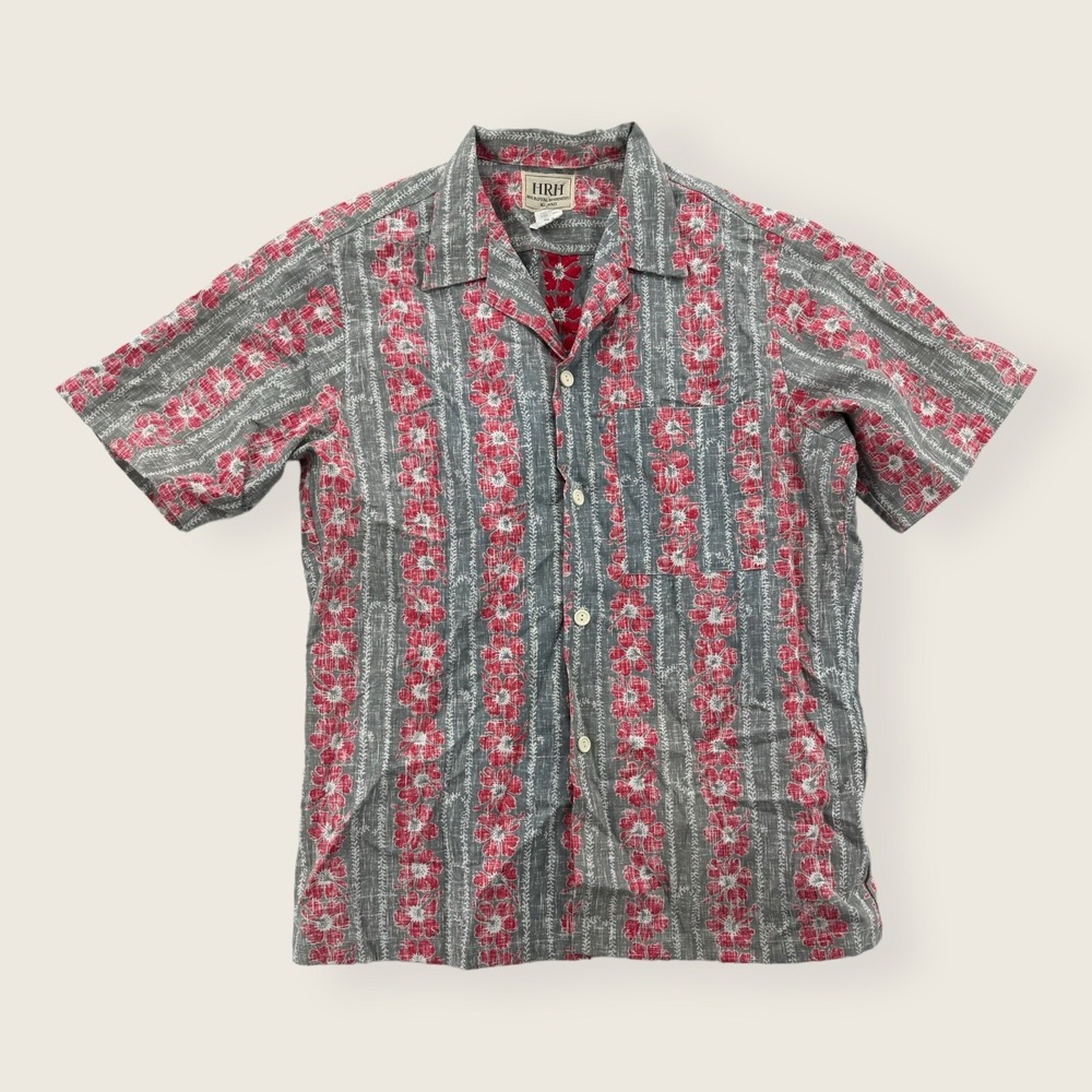 VINTAGE HRH Hawaiian Shirt Mens Large Red Short Sleeve Cotton His Royal Highness